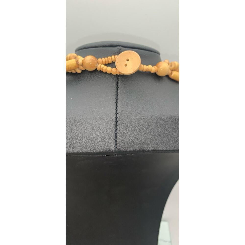 Vintage Nwt Stunning Wooden Beaded & Abalone Shel… - image 5